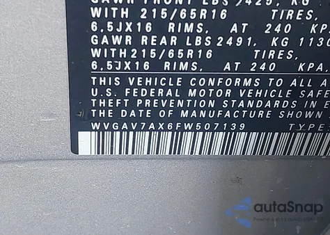 2015 Volkswagen Tiguan S z USA, uszkodzony, nr VIN WVGAV7AX6FW507139